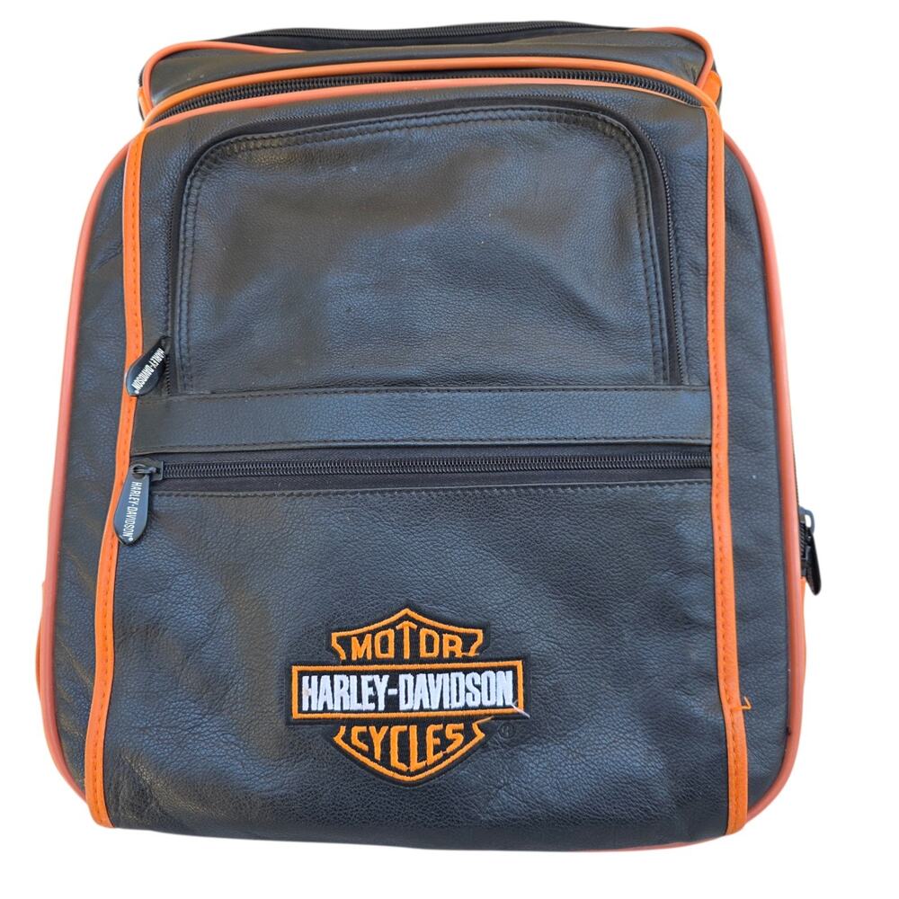 Harley-Davidson 105th Anniversary Orange/Blk Leather Backpack Laptop Travel Bag